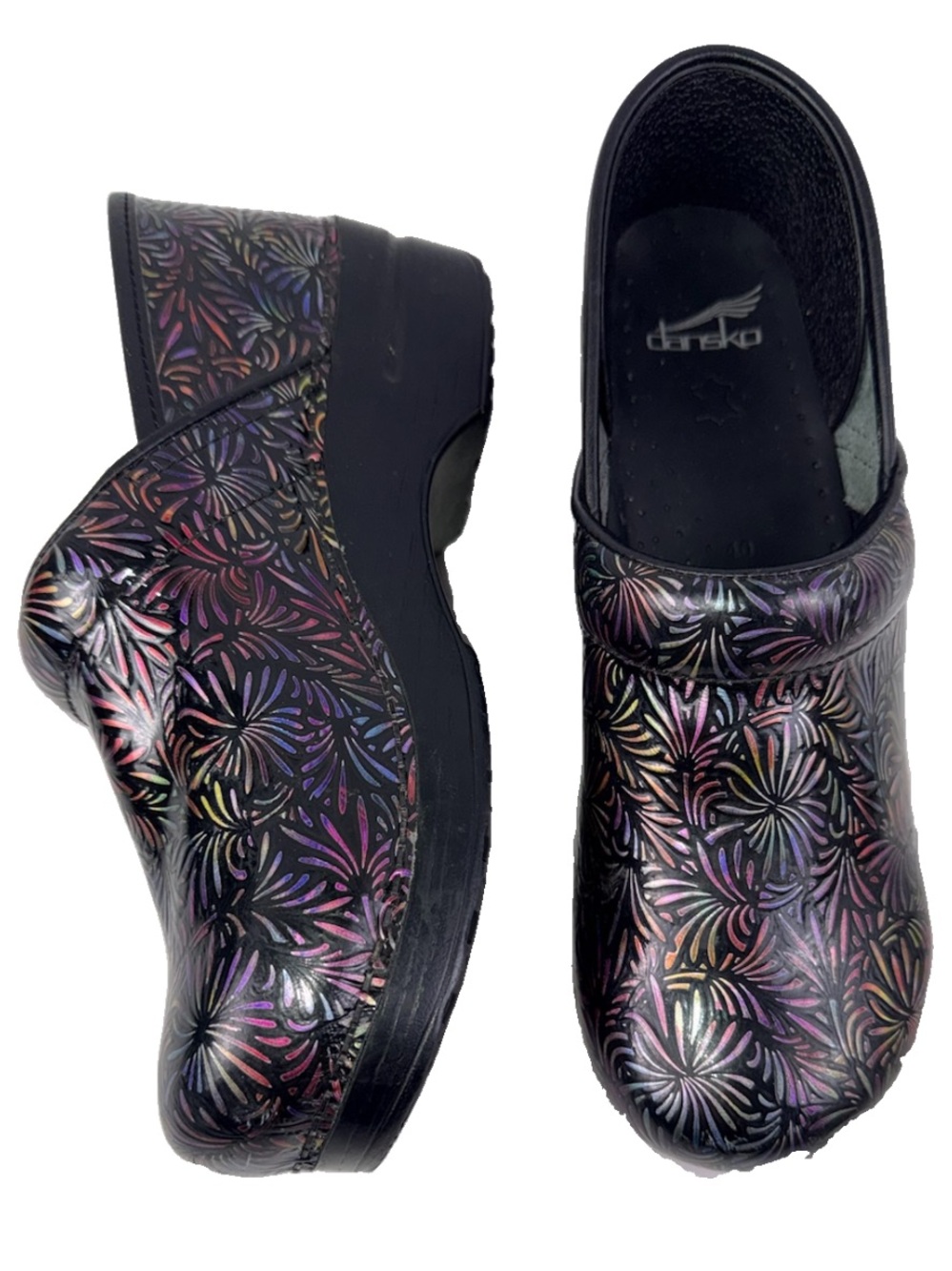 Dansko Professional Womans’s EU40 Clog Metallic Firework Floral Dandelion Shoes